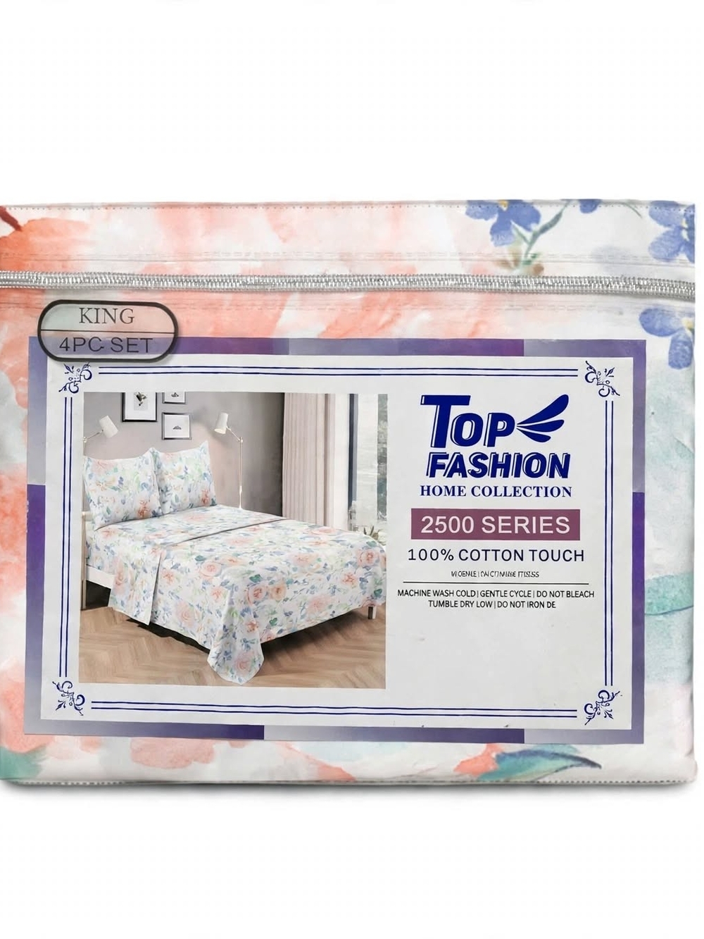 2500 Series King 4-Pc Floral Sheet Set - Pastel Multicolor